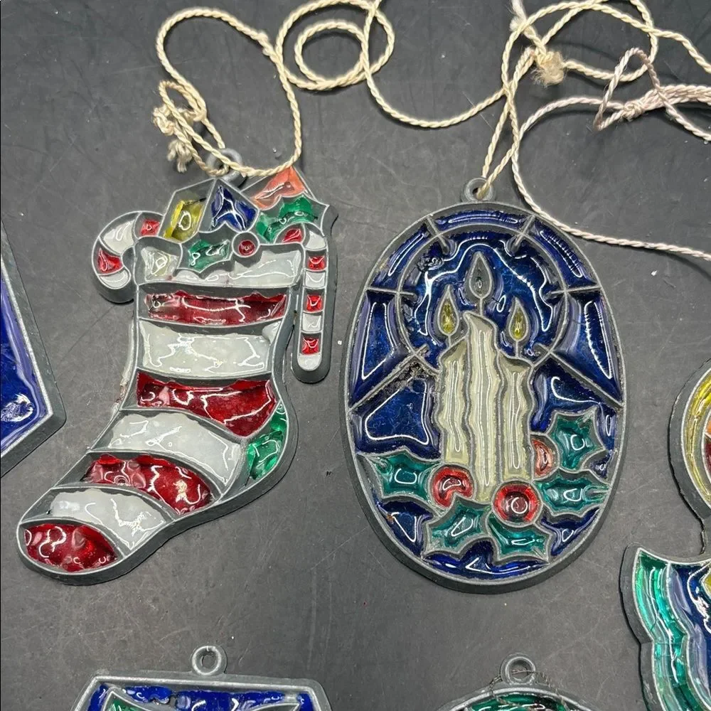 Colorful Vintage Plastic Stained Glass Ornaments